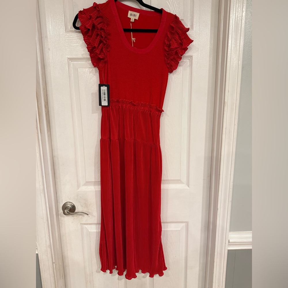 Bibi Red Dress with Flutter Sleeves